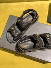 Load image into Gallery viewer, Chanel Velcro Beach Sandals Calfskin Leather Spring/Summer Act 2 Collection Black