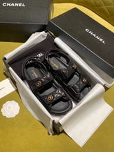Load image into Gallery viewer, Chanel Velcro Beach Sandals Calfskin Leather Spring/Summer Act 2 Collection Black