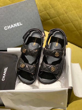 Load image into Gallery viewer, Chanel Velcro Beach Sandals Calfskin Leather Spring/Summer Act 2 Collection Black