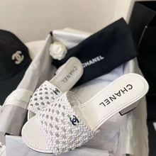 Load image into Gallery viewer, Chanel Women Mules Shiny Braided Goatskin White 4.5 cm Heel