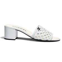 Load image into Gallery viewer, Chanel Women Mules Shiny Braided Goatskin White 4.5 cm Heel