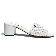 Load image into Gallery viewer, Chanel Women Mules Shiny Braided Goatskin White 4.5 cm Heel