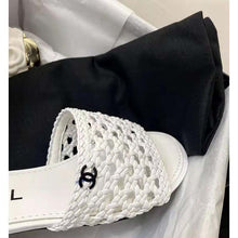 Load image into Gallery viewer, Chanel Women Mules Shiny Braided Goatskin White 4.5 cm Heel