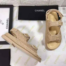 Load image into Gallery viewer, Chanel Women Sandals Braided Fabric Beige 1 cm Heel