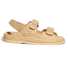 Load image into Gallery viewer, Chanel Women Sandals Braided Fabric Beige 1 cm Heel