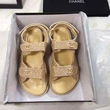 Load image into Gallery viewer, Chanel Women Sandals Braided Fabric Beige 1 cm Heel