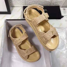 Load image into Gallery viewer, Chanel Women Sandals Braided Fabric Beige 1 cm Heel