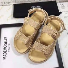 Load image into Gallery viewer, Chanel Women Sandals Braided Fabric Beige 1 cm Heel