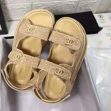 Load image into Gallery viewer, Chanel Women Sandals Braided Fabric Beige 1 cm Heel