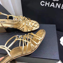 Load image into Gallery viewer, Chanel Women Sandals Laminated Lambskin Gold 5 cm Heel