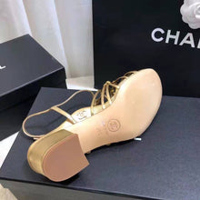 Load image into Gallery viewer, Chanel Women Sandals Laminated Lambskin Gold 5 cm Heel
