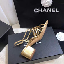 Load image into Gallery viewer, Chanel Women Sandals Laminated Lambskin Gold 5 cm Heel