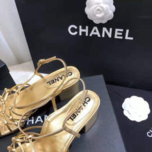 Load image into Gallery viewer, Chanel Women Sandals Laminated Lambskin Gold 5 cm Heel