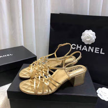 Load image into Gallery viewer, Chanel Women Sandals Laminated Lambskin Gold 5 cm Heel