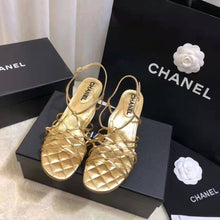 Load image into Gallery viewer, Chanel Women Sandals Laminated Lambskin Gold 5 cm Heel