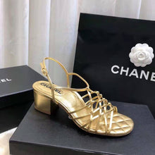 Load image into Gallery viewer, Chanel Women Sandals Laminated Lambskin Gold 5 cm Heel