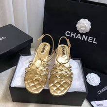 Load image into Gallery viewer, Chanel Women Sandals Laminated Lambskin Gold 5 cm Heel