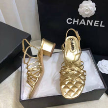 Load image into Gallery viewer, Chanel Women Sandals Laminated Lambskin Gold 5 cm Heel