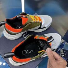 Load image into Gallery viewer, Dior Men B22 Sneaker Orange and White Technical Mesh with Khaki and Black Smooth Calfskin