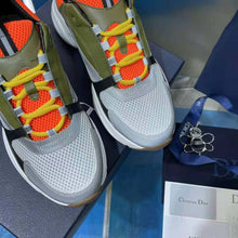 Load image into Gallery viewer, Dior Men B22 Sneaker Orange and White Technical Mesh with Khaki and Black Smooth Calfskin