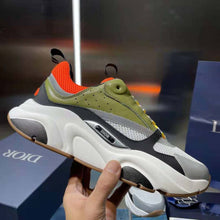 Load image into Gallery viewer, Dior Men B22 Sneaker Orange and White Technical Mesh with Khaki and Black Smooth Calfskin