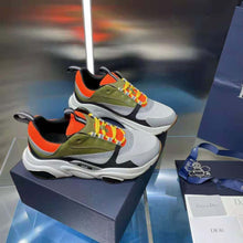 Load image into Gallery viewer, Dior Men B22 Sneaker Orange and White Technical Mesh with Khaki and Black Smooth Calfskin