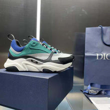Load image into Gallery viewer, Dior Men B22 Sneaker White and Blue Technical Mesh with Deep Green and Black Smooth Calfskin
