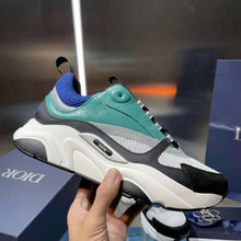 Load image into Gallery viewer, Dior Men B22 Sneaker White and Blue Technical Mesh with Deep Green and Black Smooth Calfskin