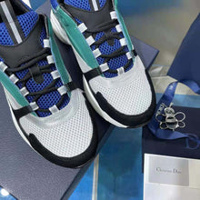 Load image into Gallery viewer, Dior Men B22 Sneaker White and Blue Technical Mesh with Deep Green and Black Smooth Calfskin