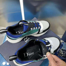 Load image into Gallery viewer, Dior Men B22 Sneaker White and Blue Technical Mesh with Deep Green and Black Smooth Calfskin