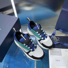 Load image into Gallery viewer, Dior Men B22 Sneaker White and Blue Technical Mesh with Deep Green and Black Smooth Calfskin