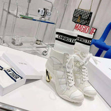 Load image into Gallery viewer, Dior Women D-zenith Heeled Ankle Boot White Calfskin and Deep Blue Technical Knit
