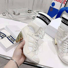 Load image into Gallery viewer, Dior Women D-zenith Heeled Ankle Boot White Calfskin and Deep Blue Technical Knit