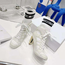 Load image into Gallery viewer, Dior Women D-zenith Heeled Ankle Boot White Calfskin and Deep Blue Technical Knit