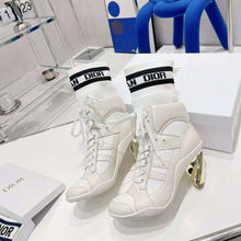 Load image into Gallery viewer, Dior Women D-zenith Heeled Ankle Boot White Calfskin and Deep Blue Technical Knit