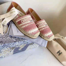 Load image into Gallery viewer, Dior Women Dior Granville Espadrille Dark Nude D-Stripes Embroidered Cotton