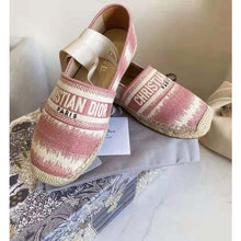 Load image into Gallery viewer, Dior Women Dior Granville Espadrille Dark Nude D-Stripes Embroidered Cotton