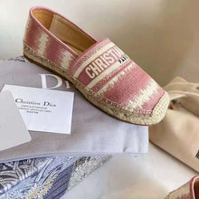 Load image into Gallery viewer, Dior Women Dior Granville Espadrille Dark Nude D-Stripes Embroidered Cotton