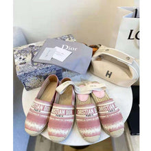 Load image into Gallery viewer, Dior Women Dior Granville Espadrille Dark Nude D-Stripes Embroidered Cotton