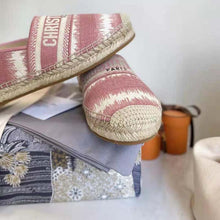 Load image into Gallery viewer, Dior Women Dior Granville Espadrille Dark Nude D-Stripes Embroidered Cotton