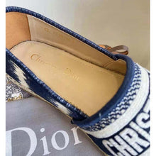 Load image into Gallery viewer, Dior Women Dior Granville Espadrille Deep Blue D-Stripes Embroidered Cotton