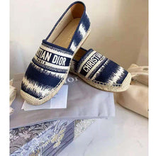 Load image into Gallery viewer, Dior Women Dior Granville Espadrille Deep Blue D-Stripes Embroidered Cotton
