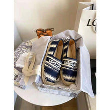 Load image into Gallery viewer, Dior Women Dior Granville Espadrille Deep Blue D-Stripes Embroidered Cotton