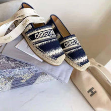 Load image into Gallery viewer, Dior Women Dior Granville Espadrille Deep Blue D-Stripes Embroidered Cotton