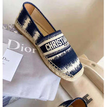 Load image into Gallery viewer, Dior Women Dior Granville Espadrille Deep Blue D-Stripes Embroidered Cotton