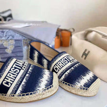Load image into Gallery viewer, Dior Women Dior Granville Espadrille Deep Blue D-Stripes Embroidered Cotton