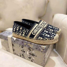 Load image into Gallery viewer, Dior Women Dior Granville Espadrille Deep Blue Dior Oblique Embroidered Cotton