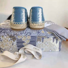 Load image into Gallery viewer, Dior Women Dior Granville Espadrille Deep Ocean Blue D-Stripes Embroidered Cotton