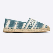 Load image into Gallery viewer, Dior Women Dior Granville Espadrille Deep Ocean Blue D-Stripes Embroidered Cotton