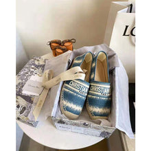 Load image into Gallery viewer, Dior Women Dior Granville Espadrille Deep Ocean Blue D-Stripes Embroidered Cotton